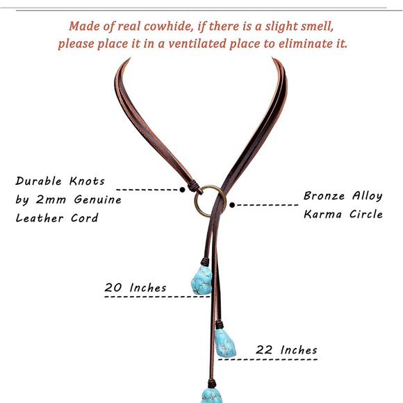 Bohemian Synthetic Turquoise Necklace Handmade Vintage Y-shaped Jewelry with Gen - Picture 4 of 8